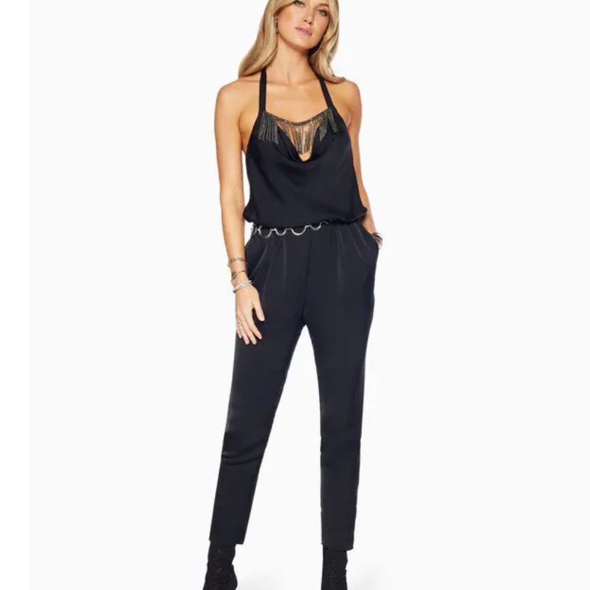 Ramy Brook Victoria Halter Jumpsuit Black New $545 Xxs Fits Like Xs